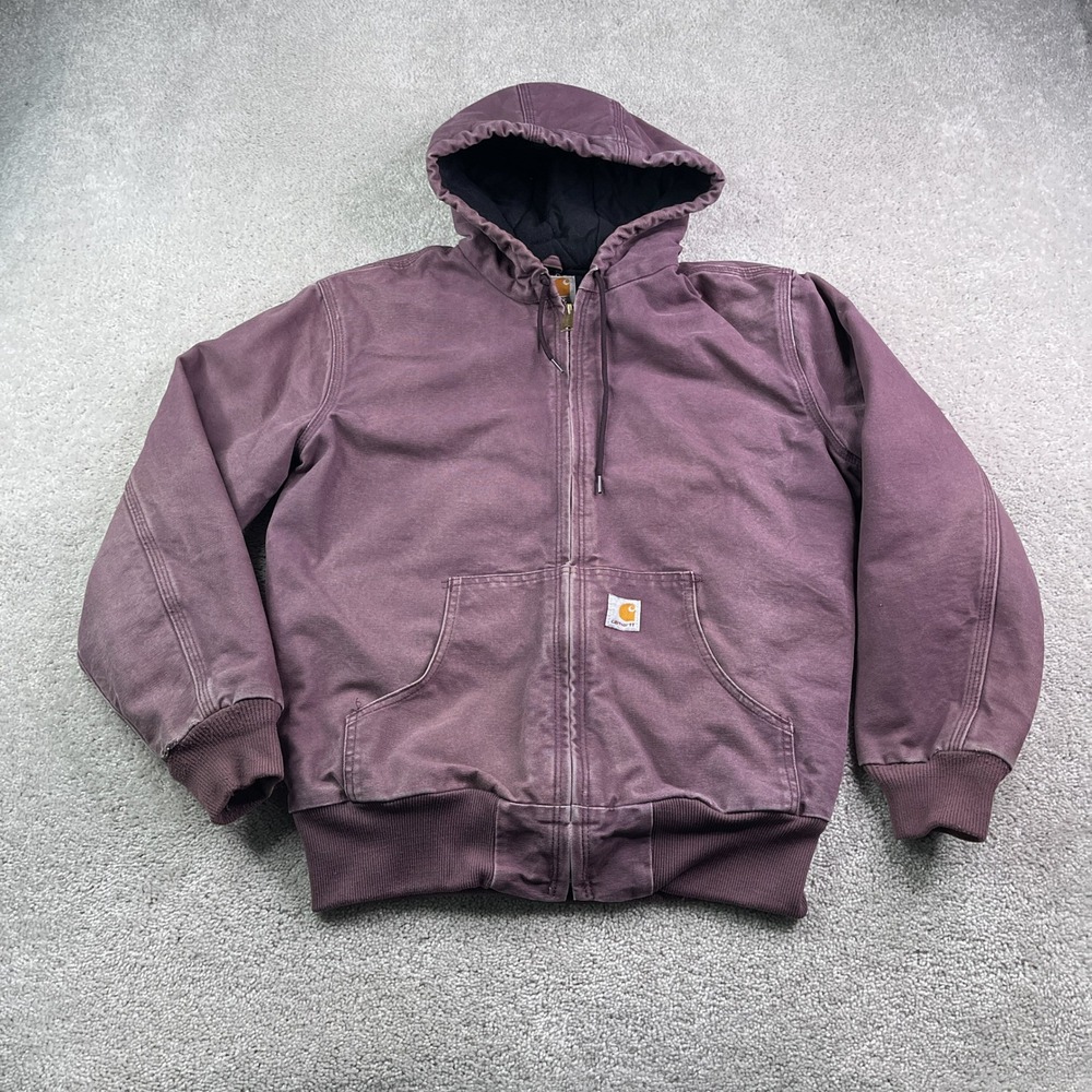 Carhartt Jacket Womens Medium Purple Washed Duck Active Jac Hooded Quilted WJ130
